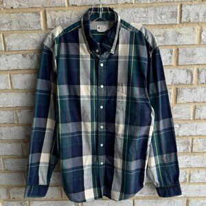 J. Crew Navy Plaid Long Sleeve Sunwashed Oxford Button Down Men's Size L.